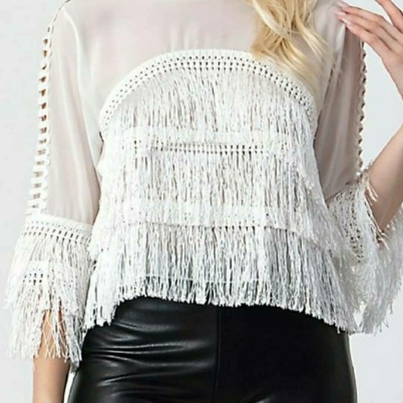 【新品】airy fringe sheer tops(white) WhiteSheerLaceTopWithFringeB_1